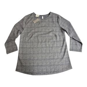 VTG NEW Van Heusen Gray Herringbone CHECKERED BLOUSE Women's S/P Top Shirt NWT!